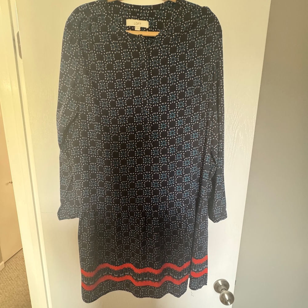 LOFT Navy and Red Geometric Dress